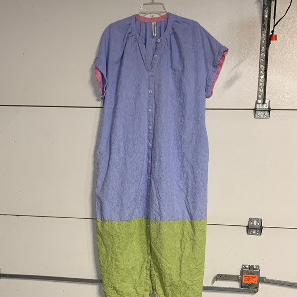 ANTHROPOLOGIE BLUE GREEN BUTTON DOWN LINEN BLEND MAXI DRESS SMALL - Picture 2 of 9